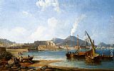 Bay Canvas Paintings - The Bay Of Naples With Vesuvius Beyond